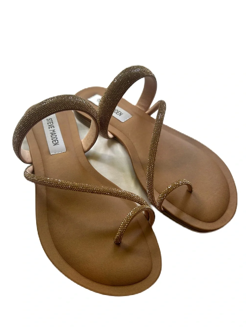 Steve Madden Rose Gold Crystal-Strap Toe-Loop Sandal